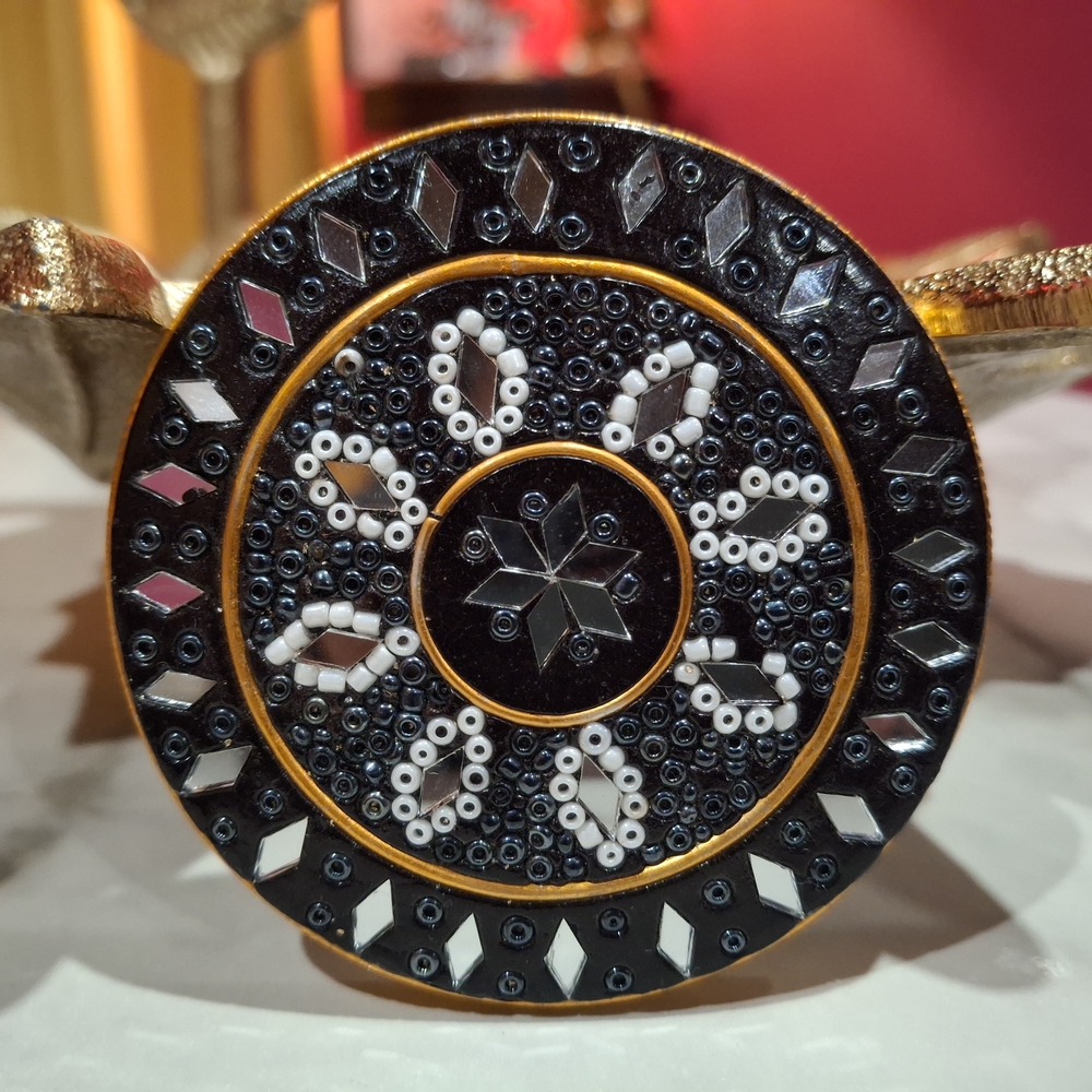 Black and Gold Beaded Circular Accessory